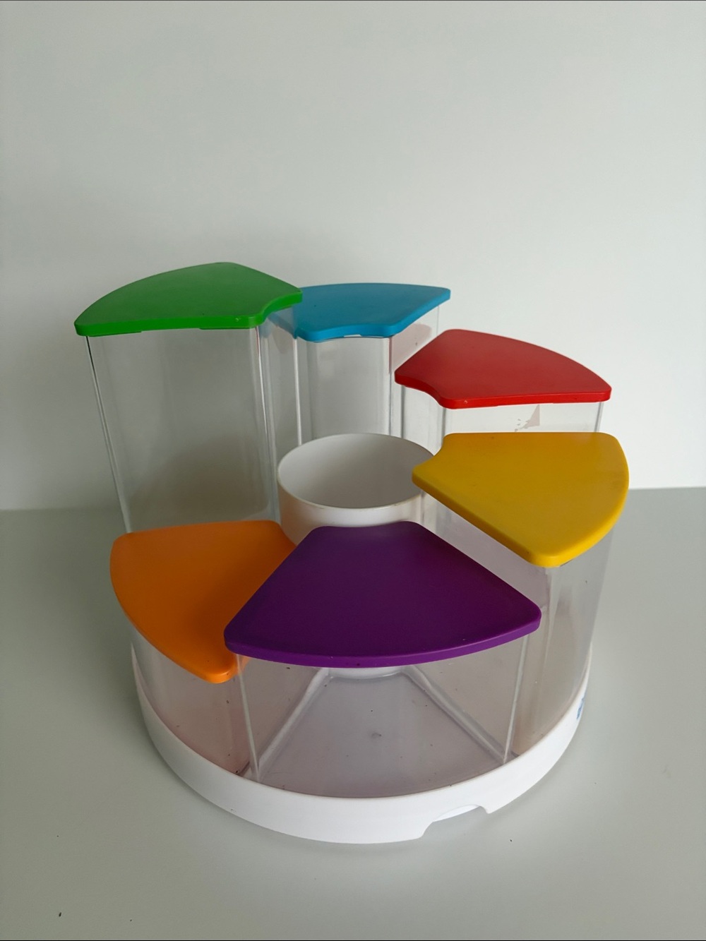 NWOT Amazon Rotating Snack & Toy Storage Carousel with Multicolor Lids
